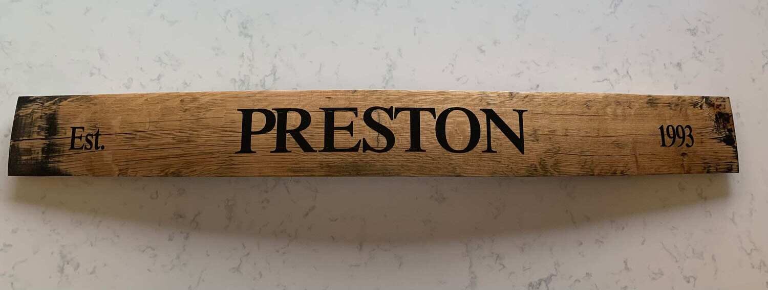 Personalized Bourbon Barrel Stave, repurposed bourbon barrel stave, family name