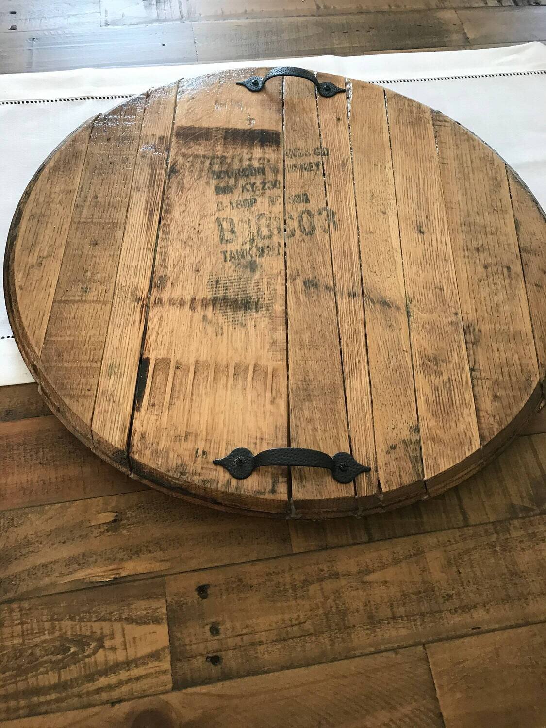 Jim Beam Bourbon Barrel head serving tray , or centerpiece