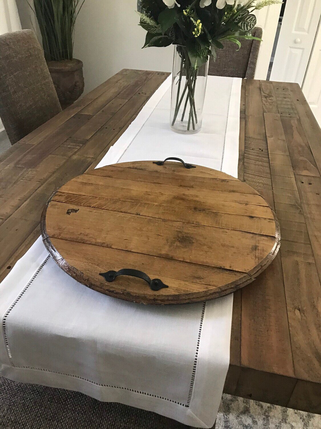 Bourbon Barrel head serving tray , or centerpiece