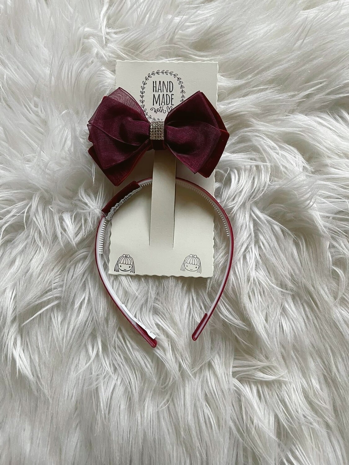 Girl Velvet Wine color Bow / w Headpiece Girl Velvet Wine color Bow / w Headpiece