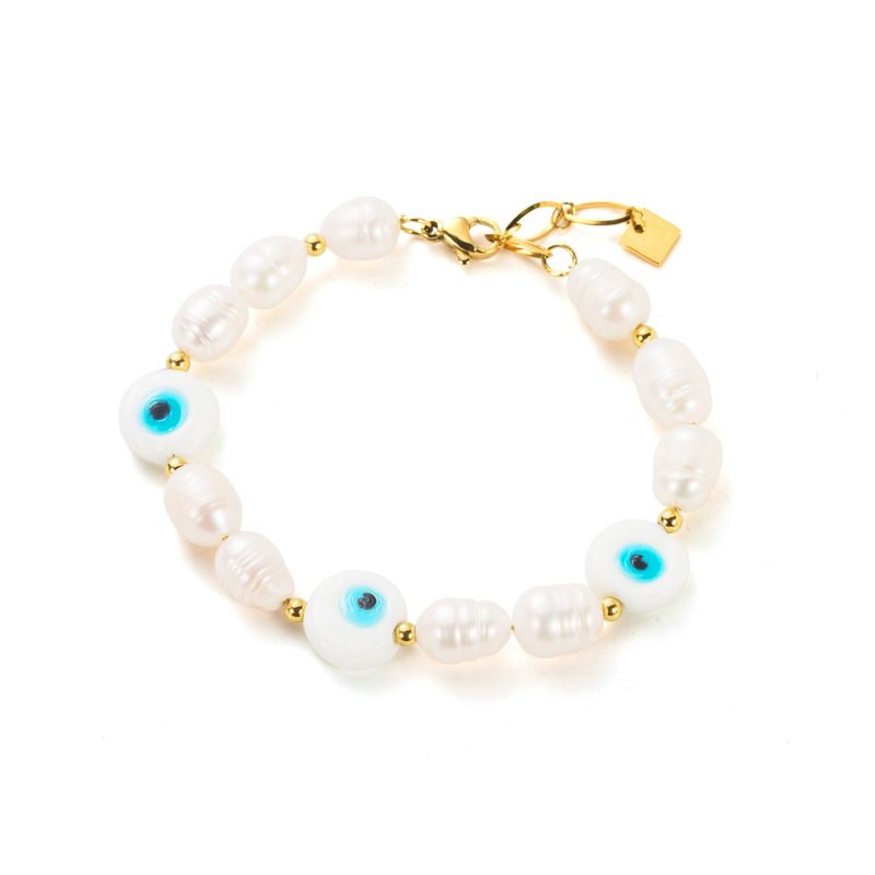 Armband mit Farandole - und  Nazar motiv aus Süßwasserperlen - Weiß