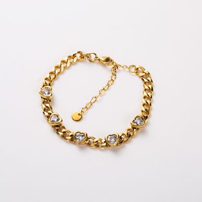 Großes Kettenarmband mit Strass-Herzen