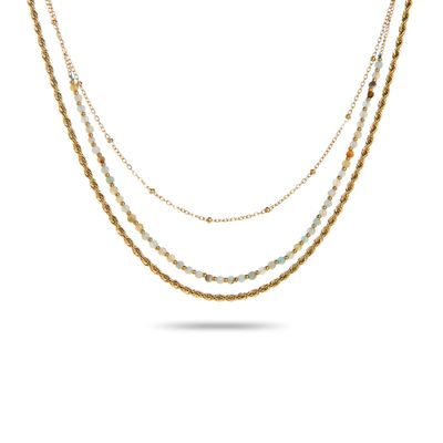 Feine mehrreihige Halskette mit Steinperlen / Amazonit -Stein