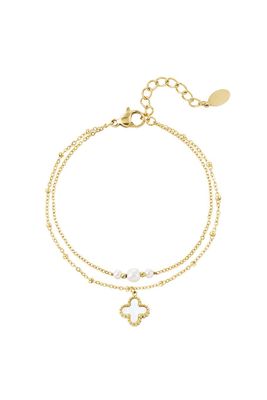Doppelarmband mit Perlen und Kleeblatt-Anhänger