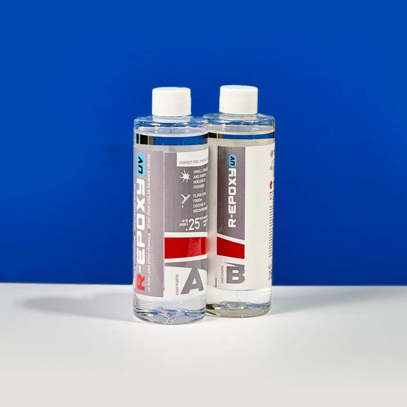 Résine époxy RYVER EPOXY pour glaçage, recouvrement, remplissage de nœuds et fissures dans le bois