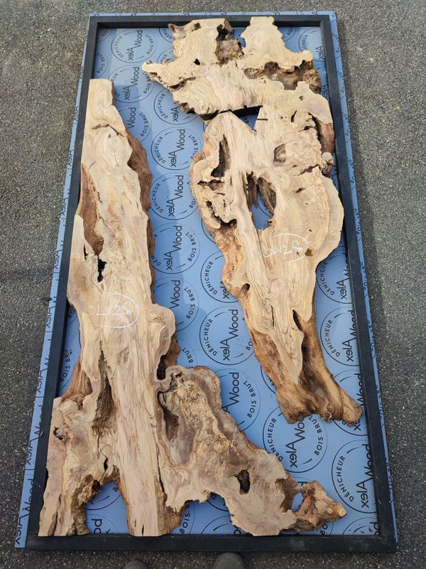 Lot plateaux bois d'olivier et résine époxy pour fabriquer une table rivière AlexWood France Toulouse