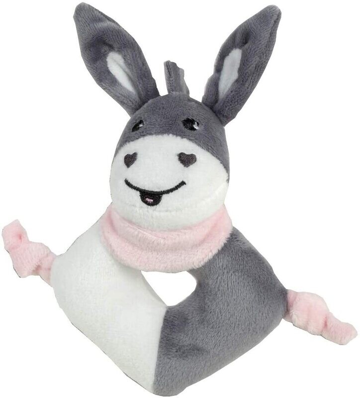 peluche bebe ane 13cm hochet gris / rose