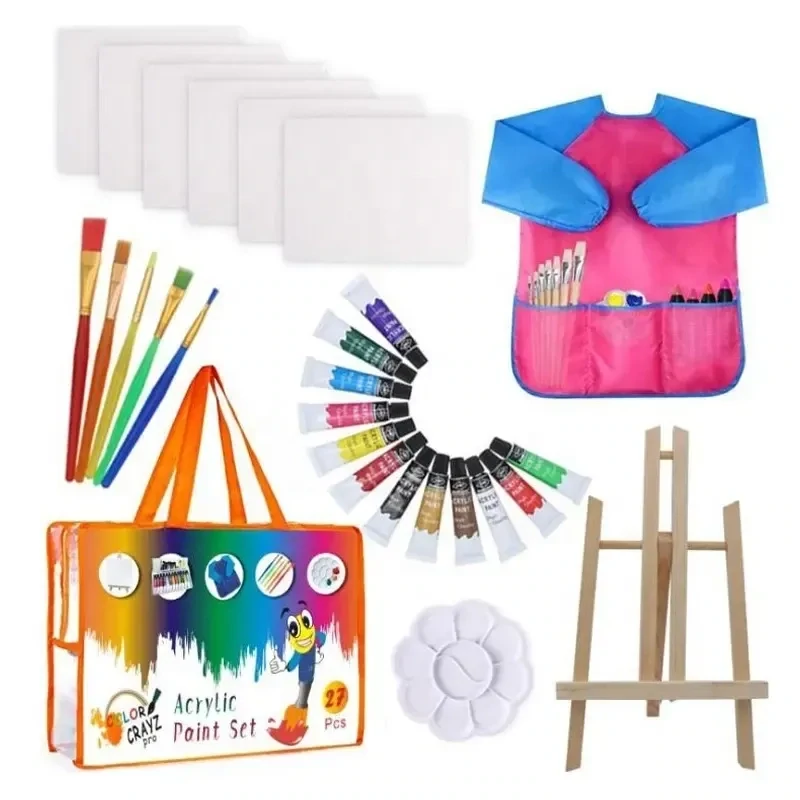 27pcs Funny Drawing Toys Kids Gift Art Sets Kids Painting Sets With PVC Tote Bag Kids Painting Supplies Arts Acrylic Paints