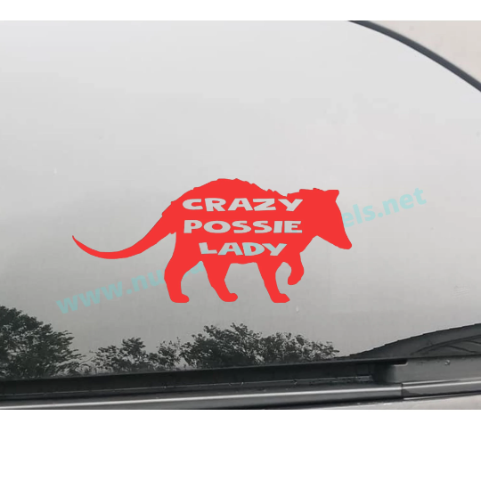 Crazy Possie Lady Vinyl Decal, Vinyl Opossum Decal