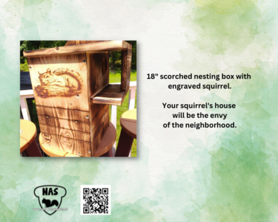 Engraved Squirrel Nesting Box w/ Scorched Finish