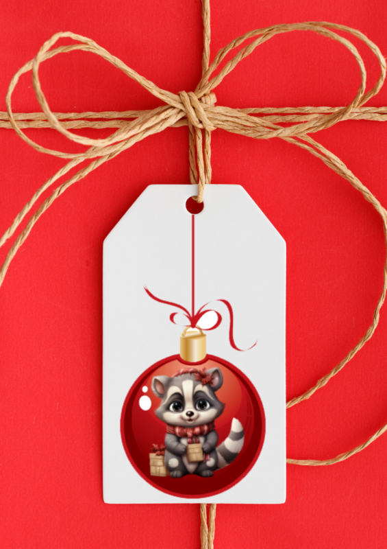 14 Christmas Raccoon Gift Tags – Woodland Party &amp; Gift Favor (Includes Gold &amp; White String)