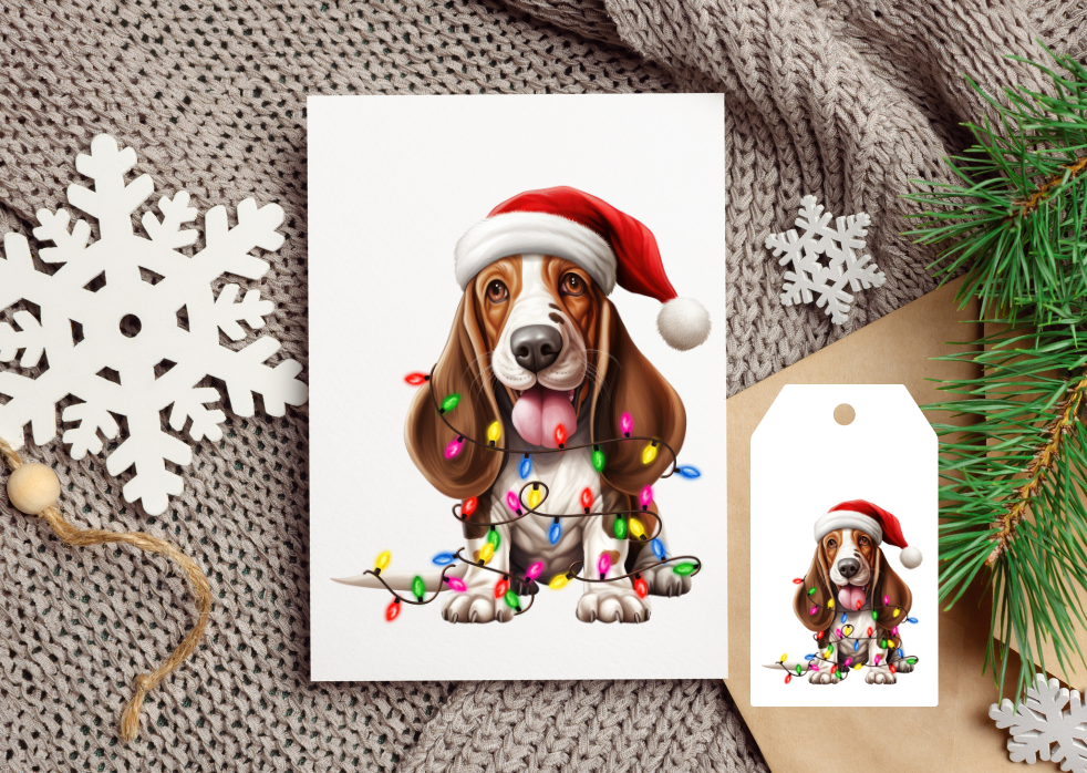 Basset Hound Christmas Card &amp; Gift Tag Set