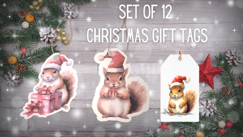 Santa Squirrel Gift Tags 12-Pack – Woodland Christmas Tags