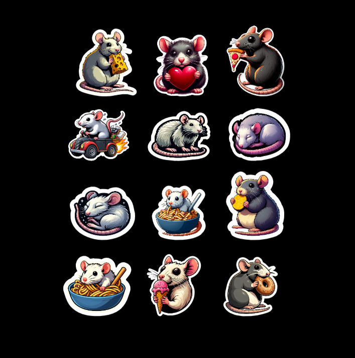 Set of 12 Pet Rat Stickers