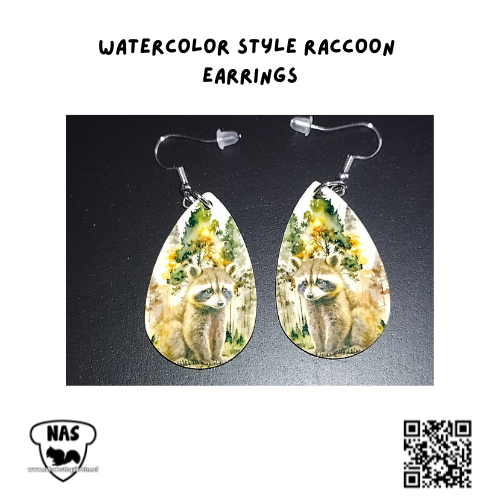 Watercolor Style Raccoon Earrings