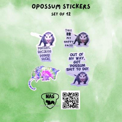 Opossum Sticker Set – 12 Opossum Decals for Laptops, Journals, Envelopes &amp; More