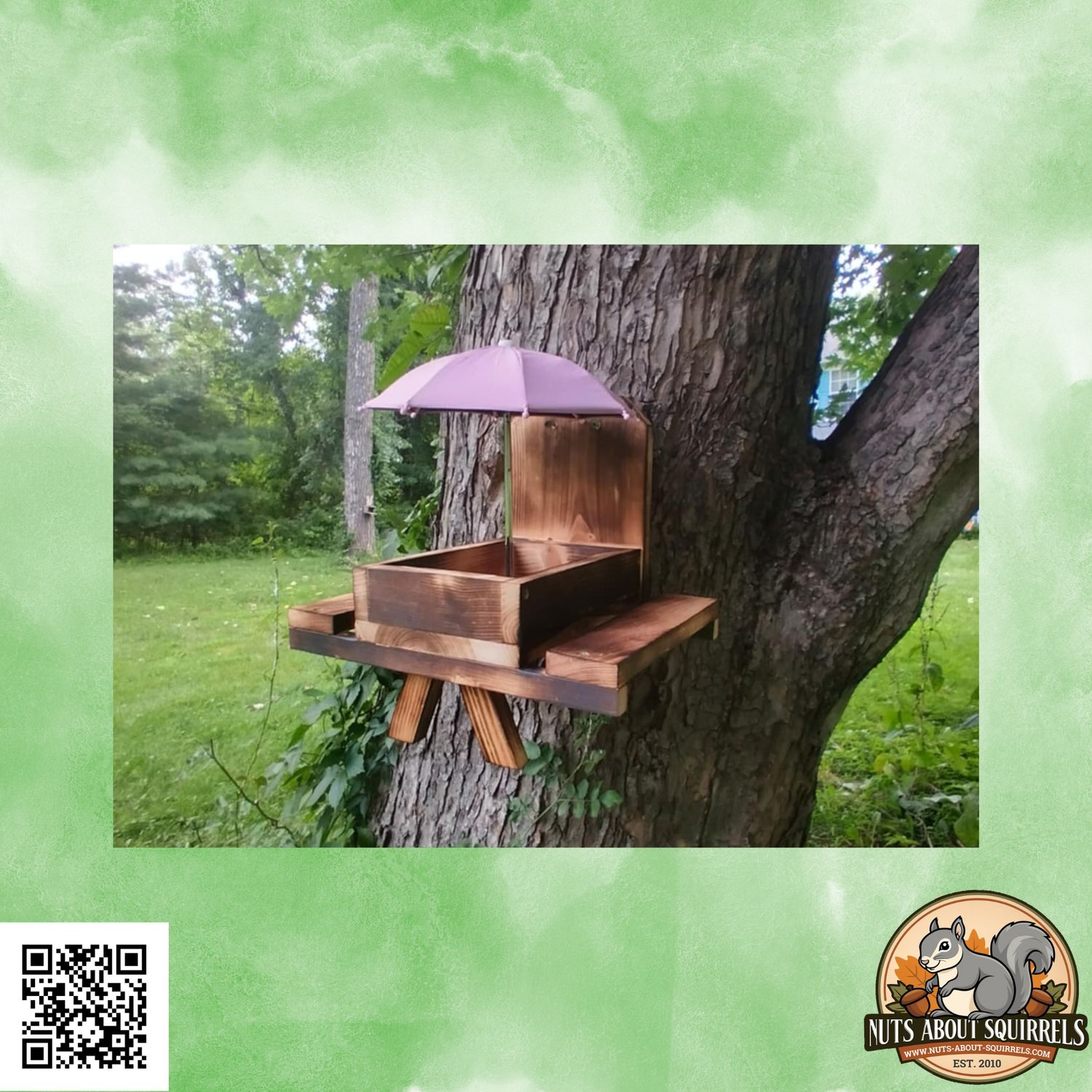 Tree Mounted Picnic Table Feeder with Umbrella