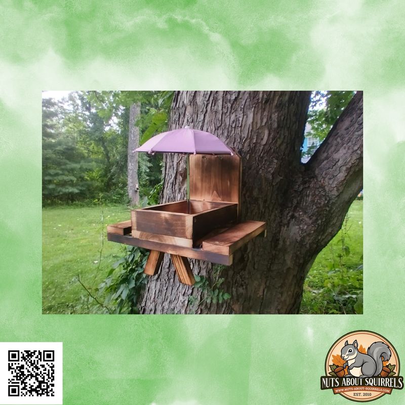Tree Mounted Picnic Table Feeder with Umbrella