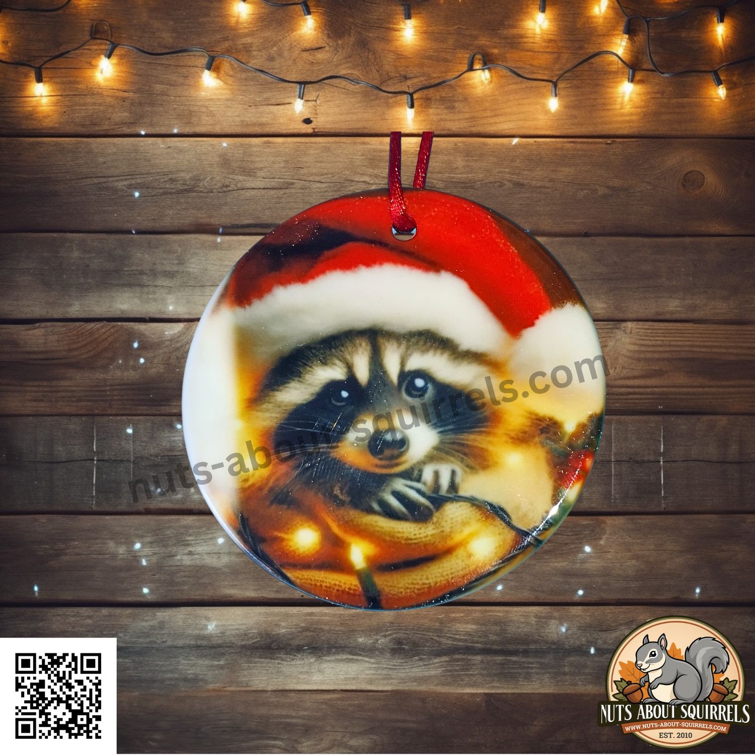 Ceramic Raccoon Christmas Ornament