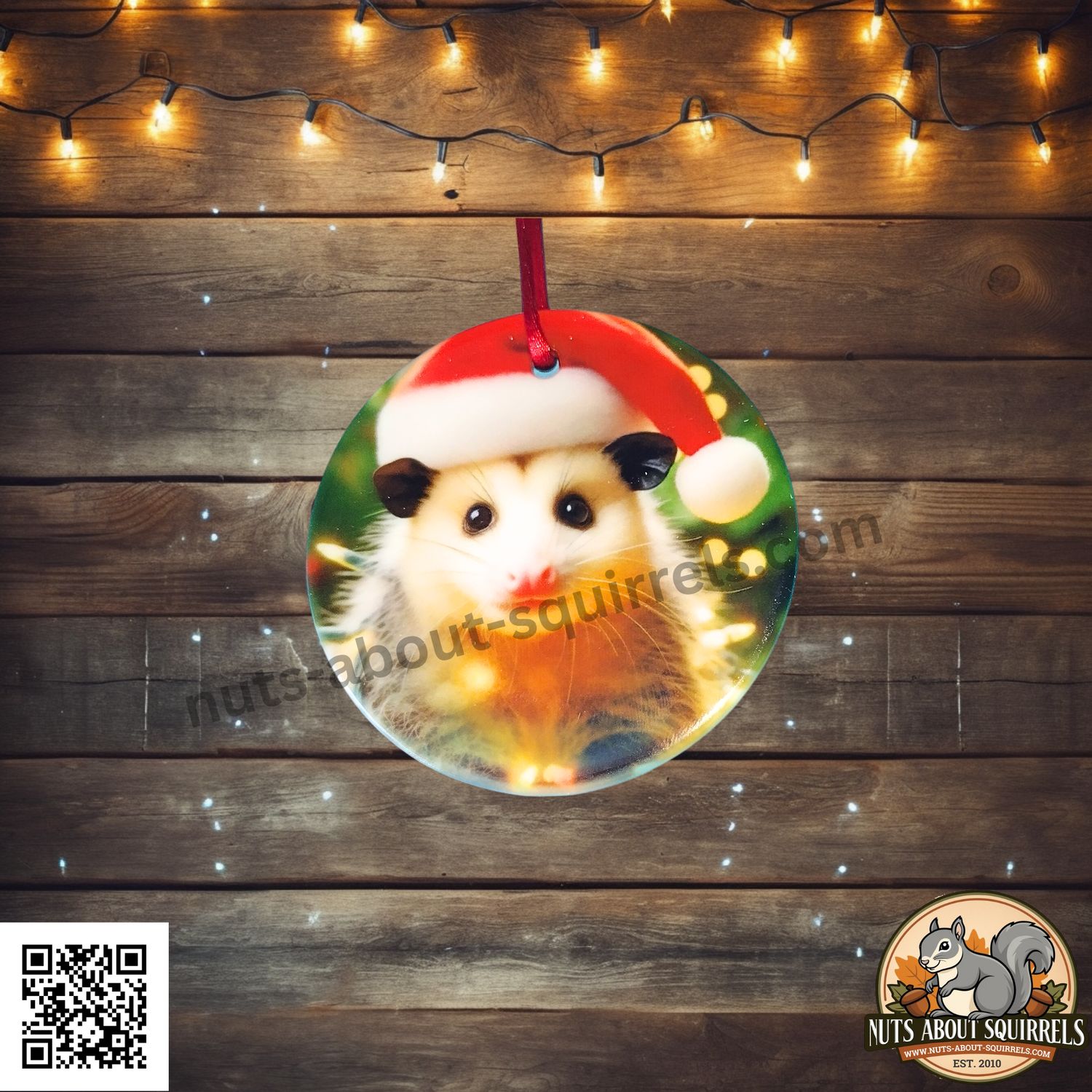Ceramic Opossum Christmas Ornament