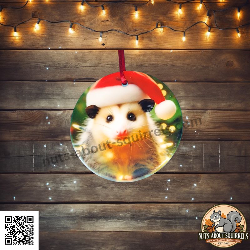 Ceramic Opossum Christmas Ornament – Handmade Woodland Animal Holiday Decoration – Gift for Opossum Lovers