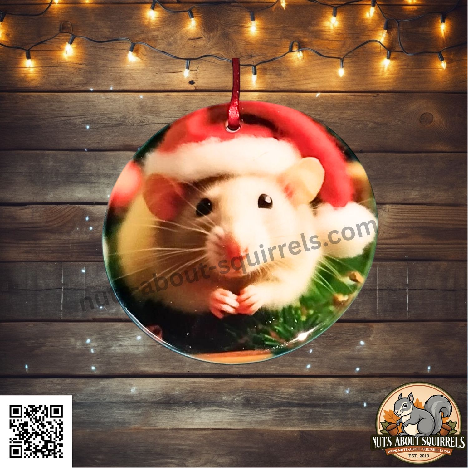 Ceramic Pet Rat Christmas Ornament – Handmade Rat Lover Gift – Holiday Tree Decoration