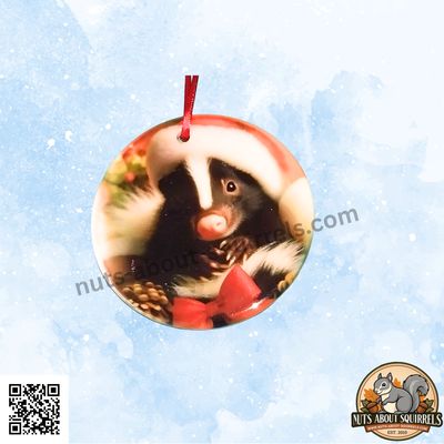 Ceramic Santa Skunk Christmas Ornament – Handmade Holiday Tree Decor – Cute Skunk Lover Gift
