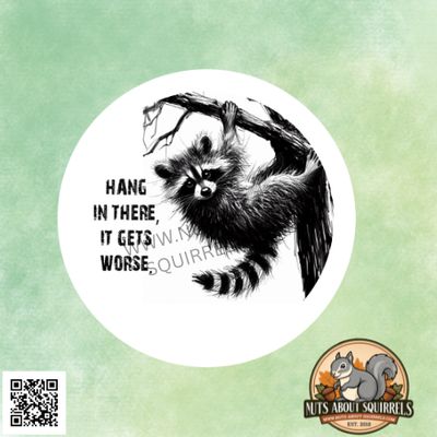 Nihilistic &quot;Hang in There, It Gets Worse&quot;  Raccoon Sticker-3.5″ Water Resistant Sticker