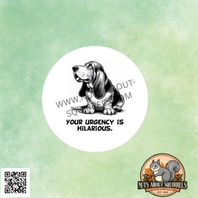 Funny &quot;Your Urgency is Hilarious&quot;  Basset Hound Sticker – 3.5″ Water Resistant Decal for Dog Lovers