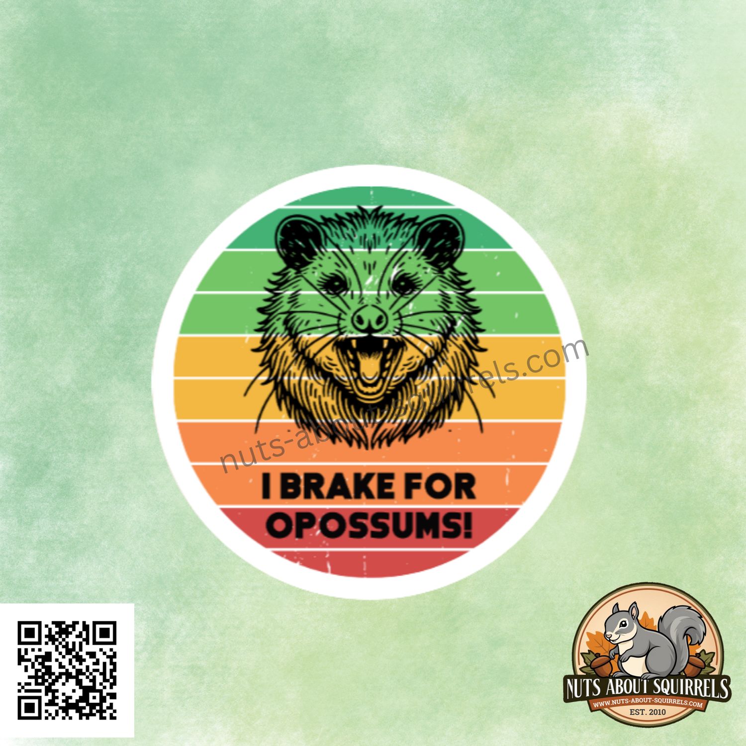 I Brake for Opossums – Full-Color 3″ × 3″ Car Decal | Wildlife Lover Gift