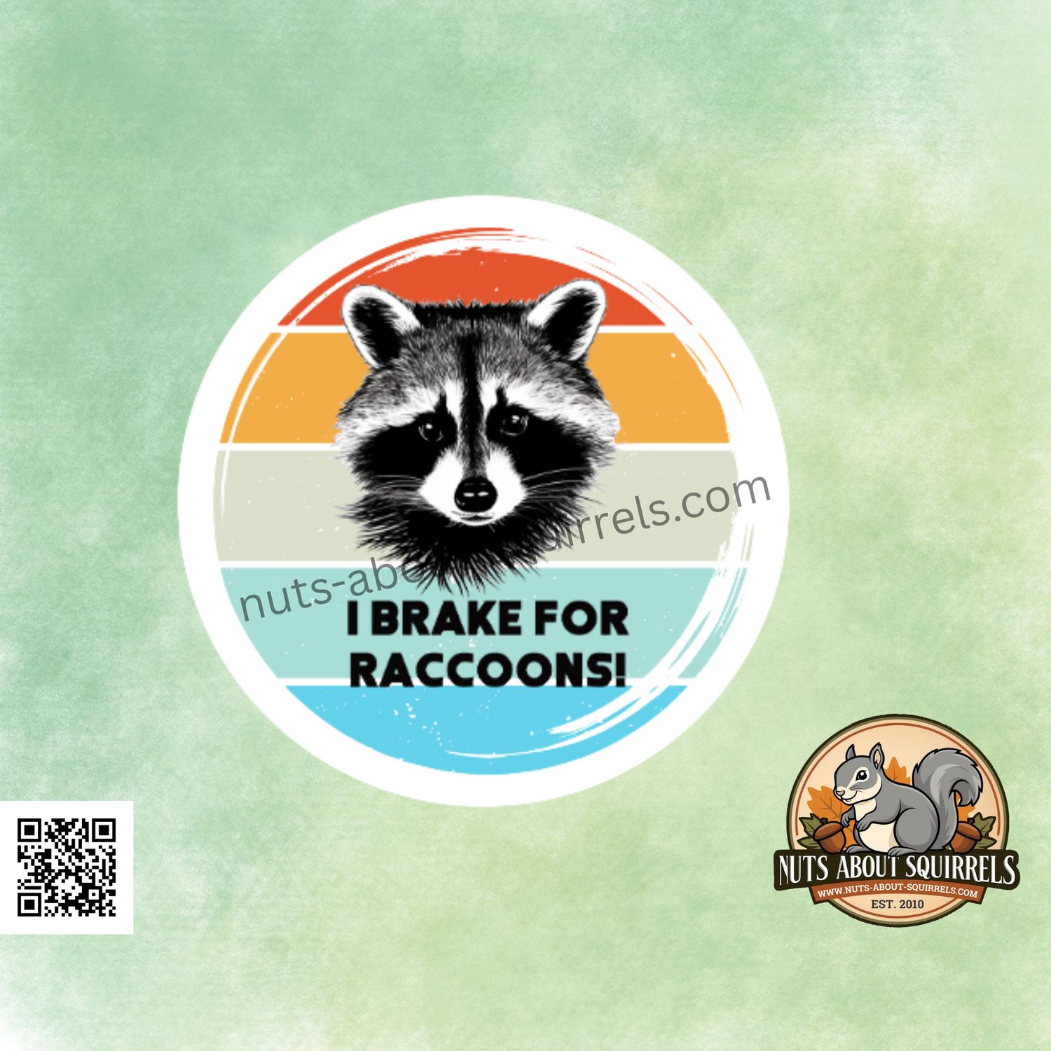 ‘I Brake for Raccoons’ Sticker – Full-Color– Weather-Resistant–3.5&#39; Decal