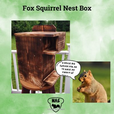 Fox Squirrel Nesting Condo – Wildlife Rehab Approved-Squirrel Shelter with Scorched Wood Finish – Handmade Squirrel House