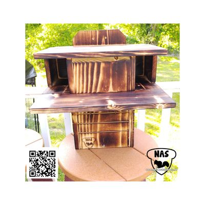 Squirrel Nesting Box with Wrap Around Porch – Scorched Finish Squirrel Shelter – Handmade and Predator Resistant