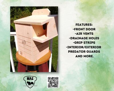 Wildlife Rehab-Approved Nest Box for Gray Squirrels, Fox Squirrels, Flying Squirrels or Red Squirrels-Predator Guard &amp; Side Porch