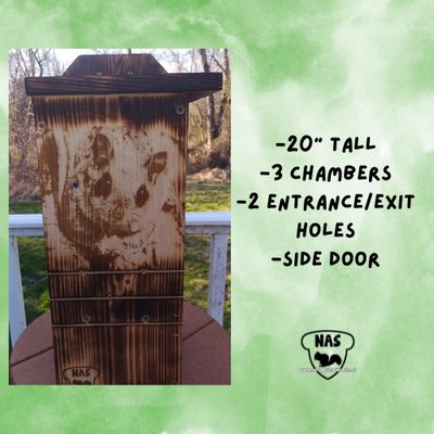 20" Engraved Flying Nest Box – Wildlife Rehab-Approved Shelter -Handmade Large Cavity Squirrel House for Northern or Southern Species