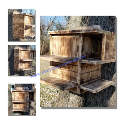 Fox Squirrel Nesting Condo – Wildlife Rehab Approved-Squirrel Shelter with Scorched Wood Finish – Handmade Squirrel House