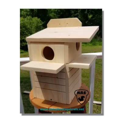 Wildlife Rehab‑Approved Squirrel Nesting Box | FSC Pine House w/ Two Porches | Dual Entrance Nest Box