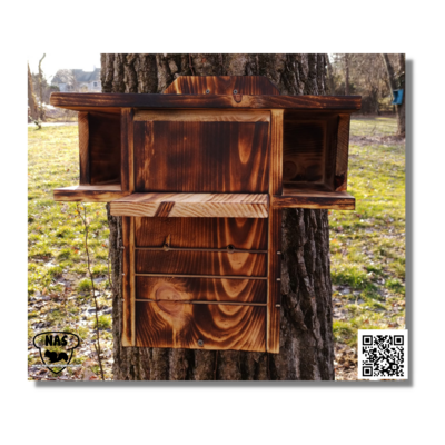 Squirrel Nest Box – Dual Entrance FSC Pine-Scorched finish Condo with Front Porch – Customized for Your Species of Squirrels