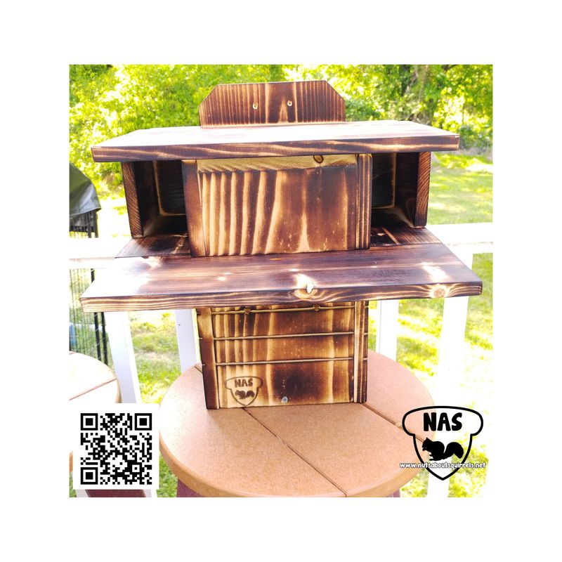 Squirrel Nesting Box with Wrap Around Porch – Scorched Finish Squirrel Shelter – Handmade and Predator Resistant