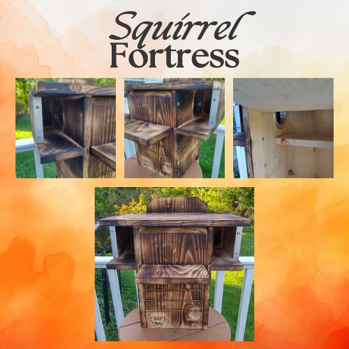 Gray Squirrel Nest Box – Dual Entrance FSC Pine Condo with Front Porch – Handmade Wildlife House for Squirrels