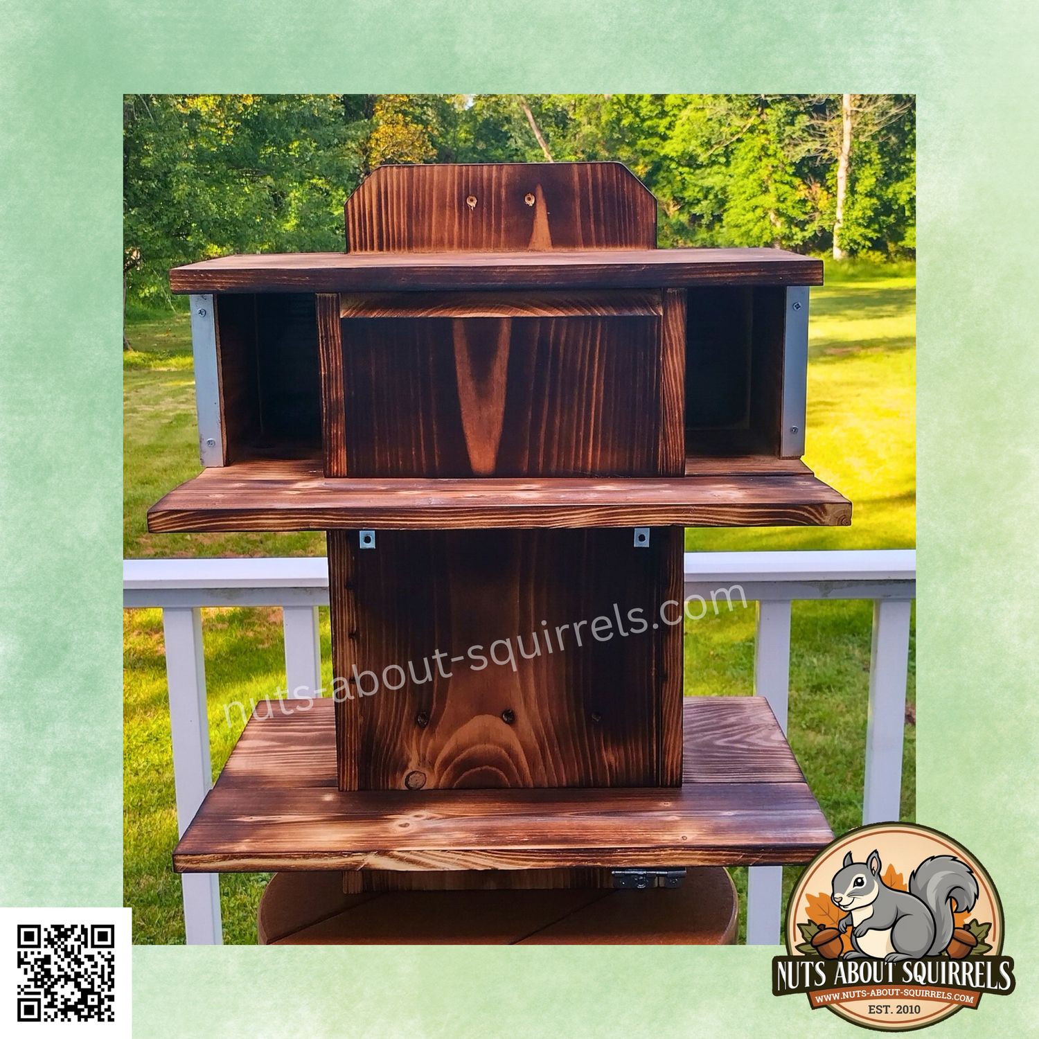 Extra Large Fox Squirrel Nest Box – Wildlife Rehab Approved-Dual Entrance Squirrel Shelter with Scorched Wood Finish