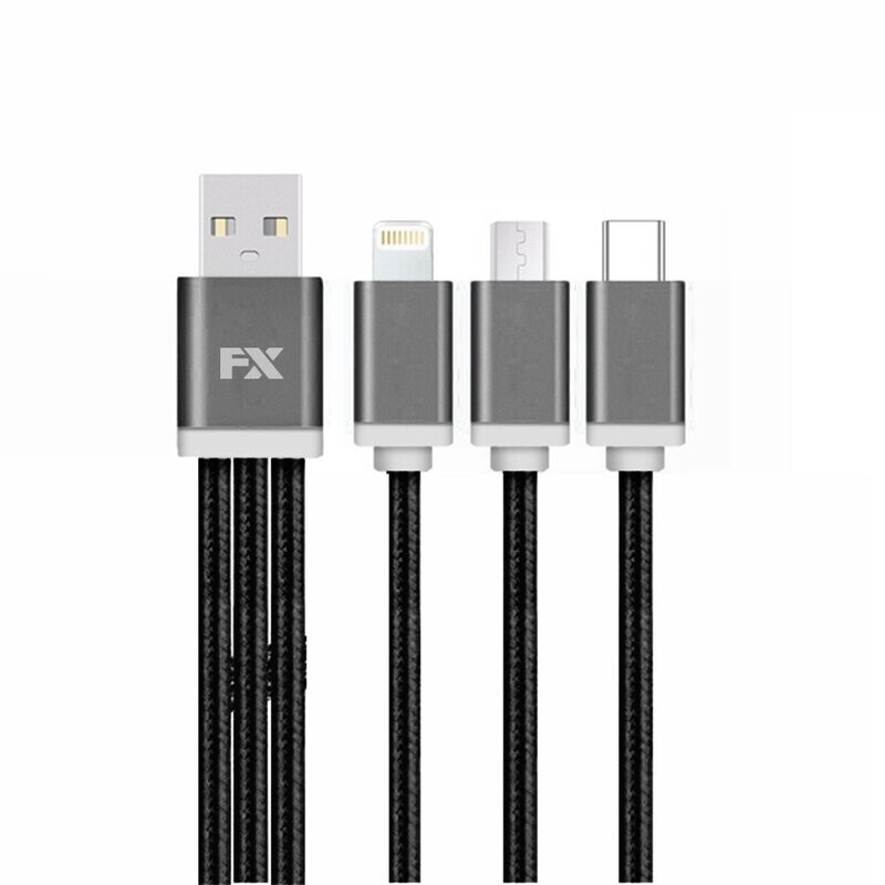 FX Braided USB 3-in-1 Data Cable