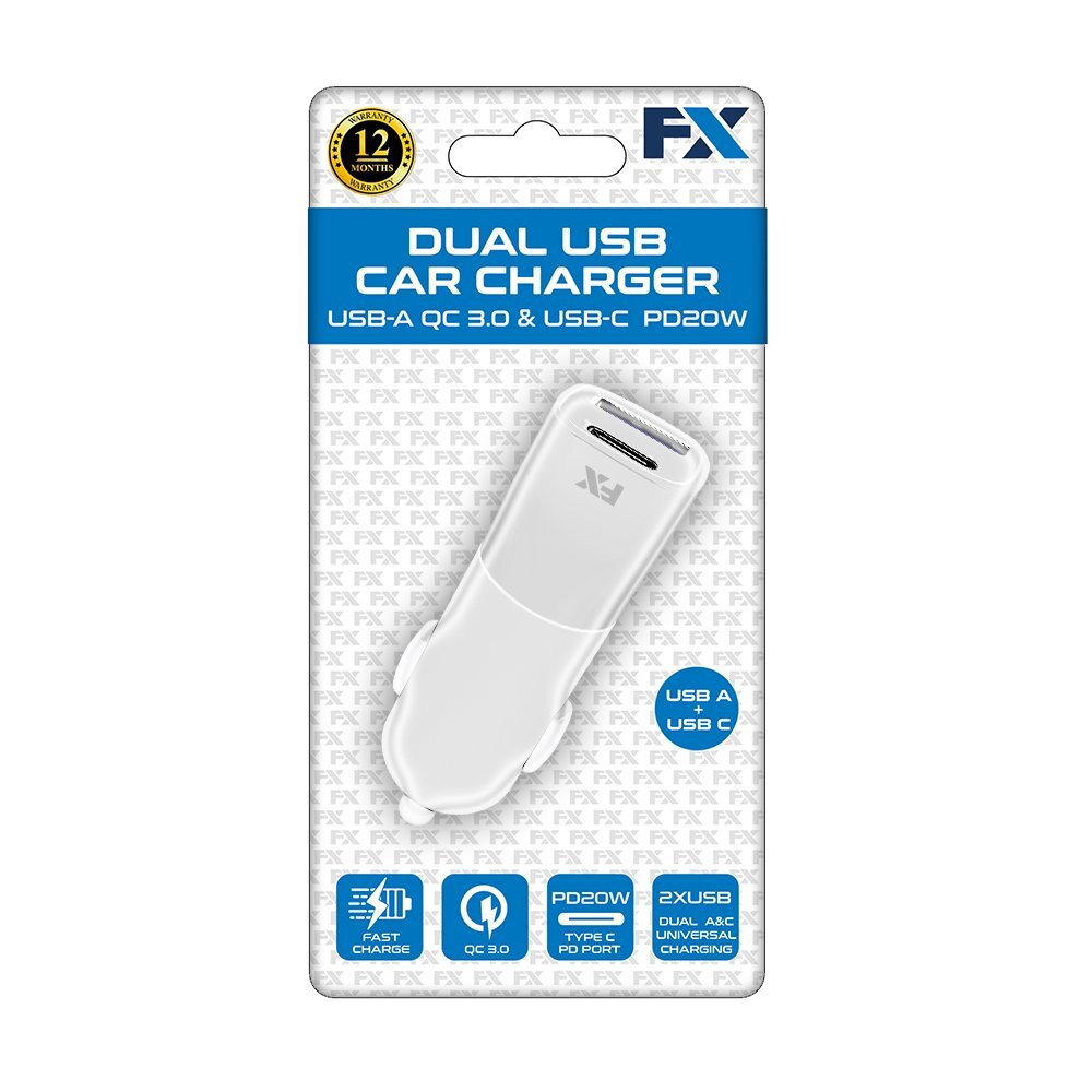 FX Car Charger Dual USB – USB-A PD20W + USB-A QC3.0