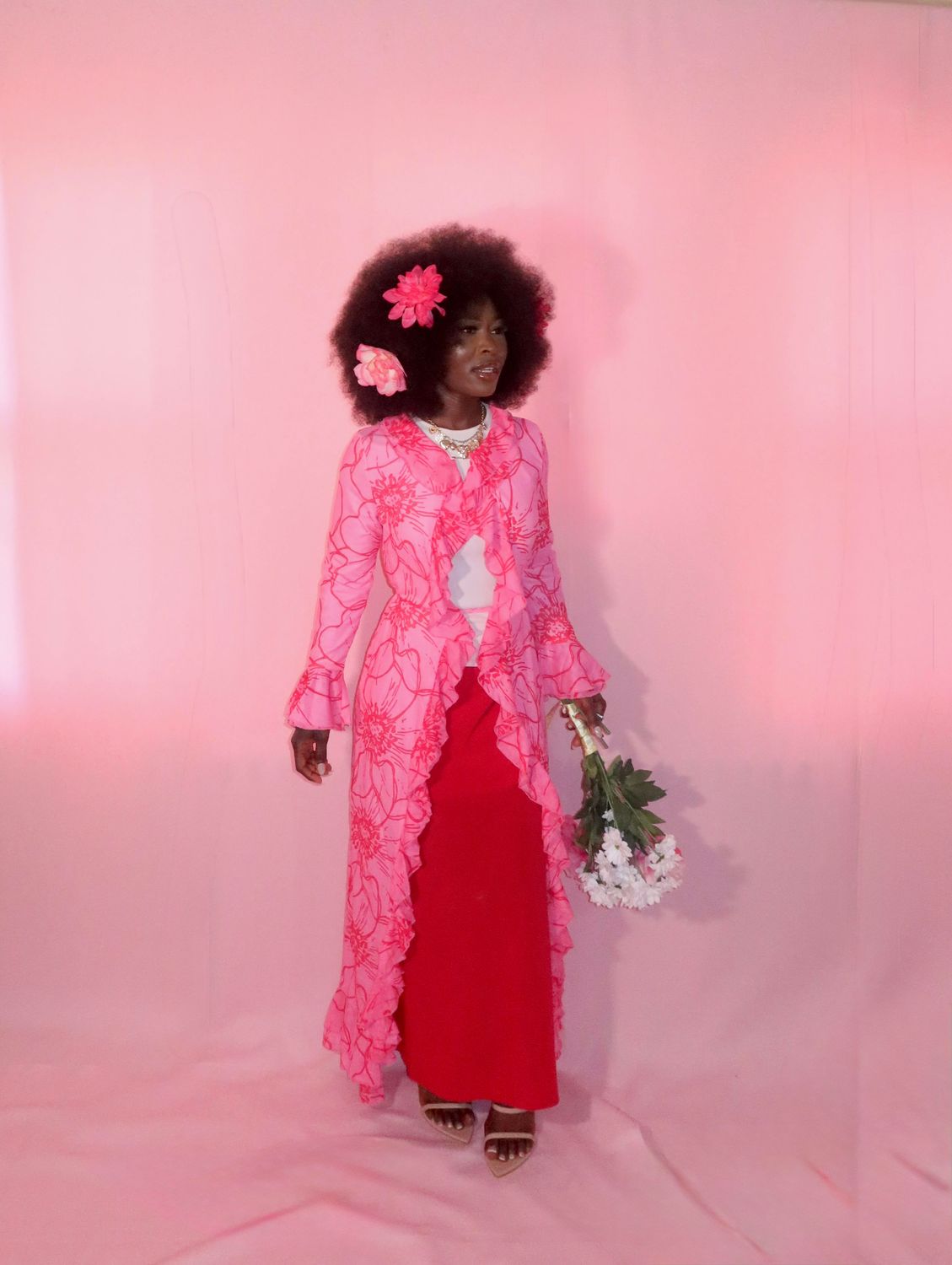 Pink Floral Open Abaya