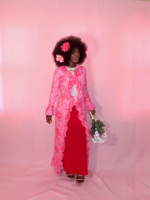 Pink Floral Open Abaya