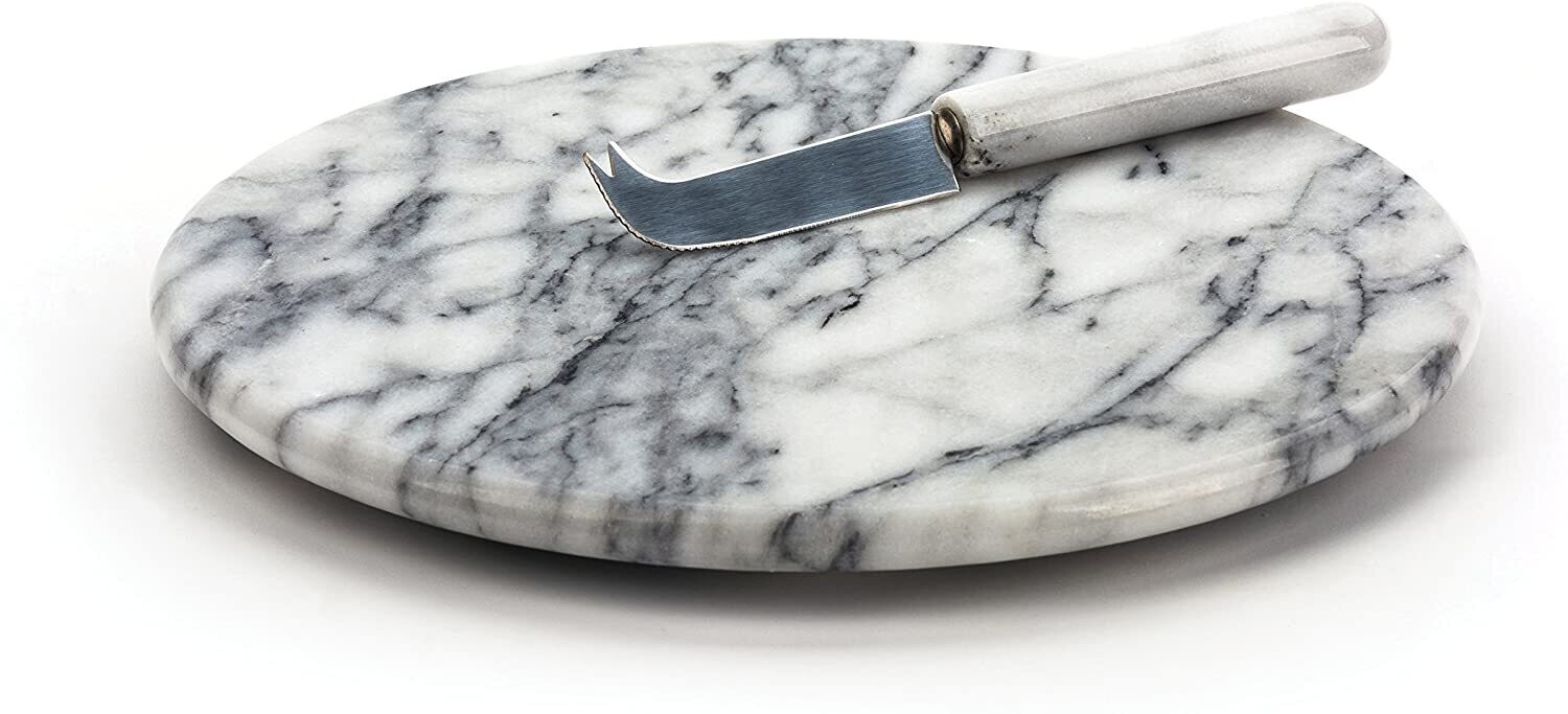 Cheese Board White Marble w knife