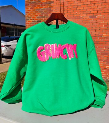 Pink Grinchy on Sweatshirt