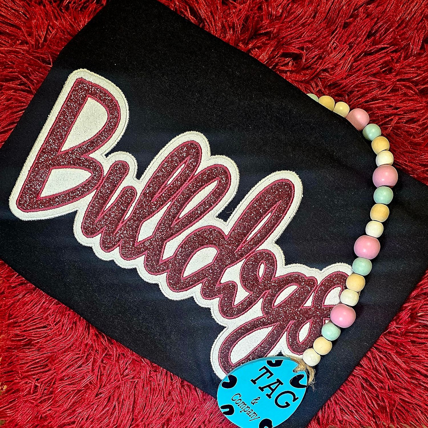 Double Glitter Embroidered Bulldog crew