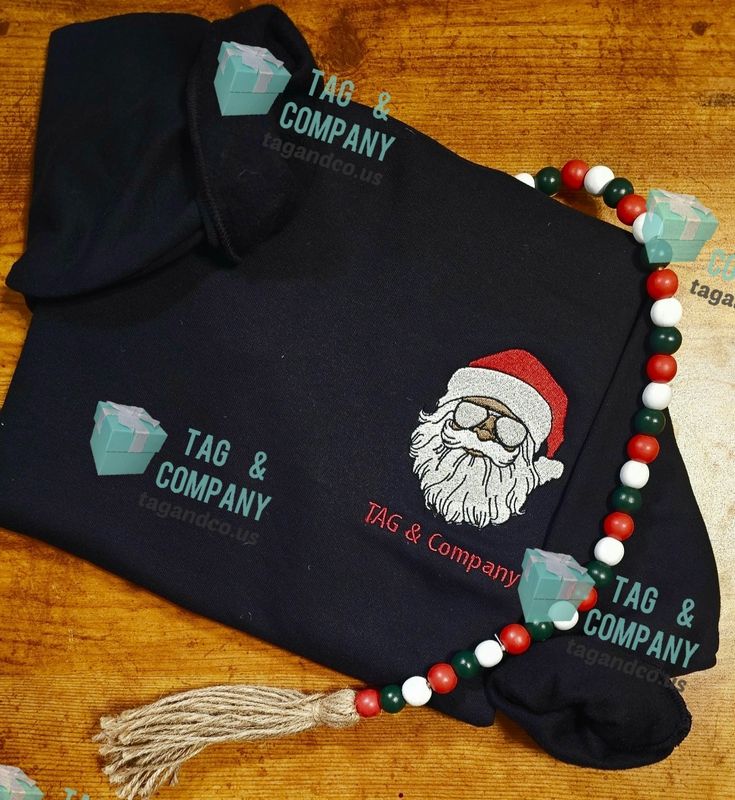 Embroidered Black Santa pocket