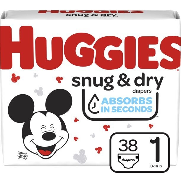 Huggies Snug & Dry Baby Diapers, Size 1, 38 Ct